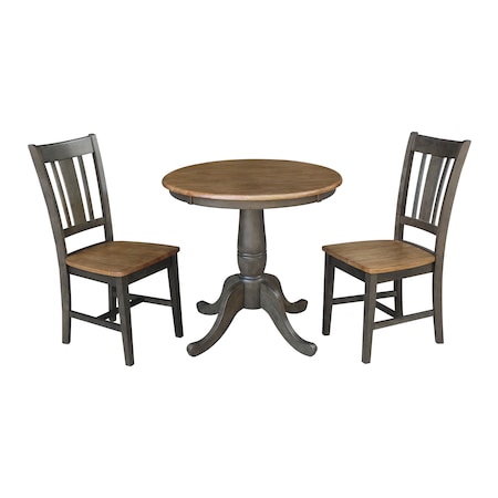 International Concepts Round 30 in Rd Top Pedestal Table, 2 San Remo Chairs, Hickory/Washed Coal, 30 in W, 30 in L, Wood K45-30RT-C10-2